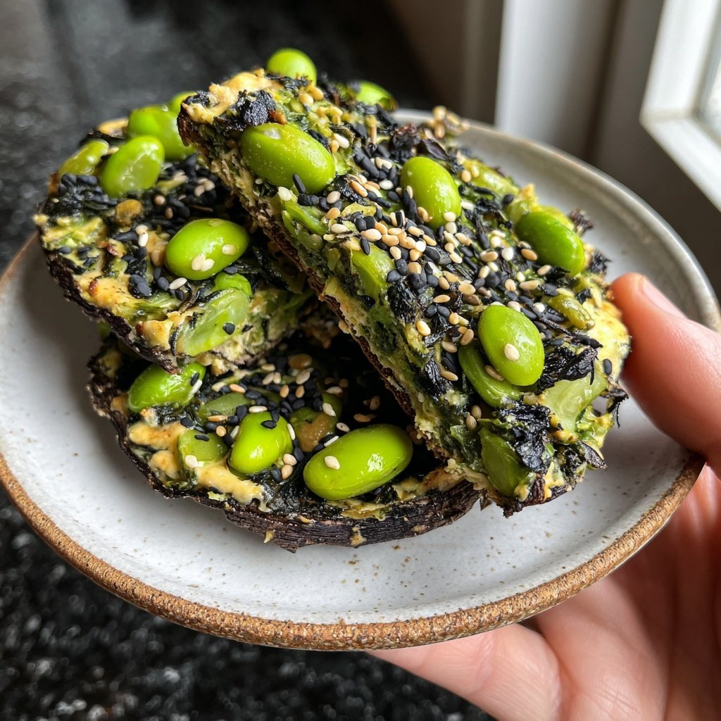 Edamame Bohne gefüllter Portobello Pilz