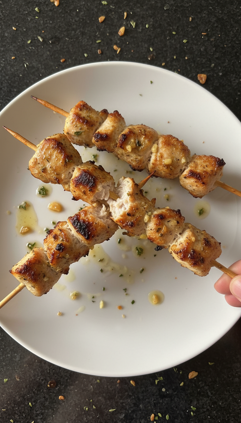 Gegrillte Zitronen Knoblauch Hähnchen Spieße​