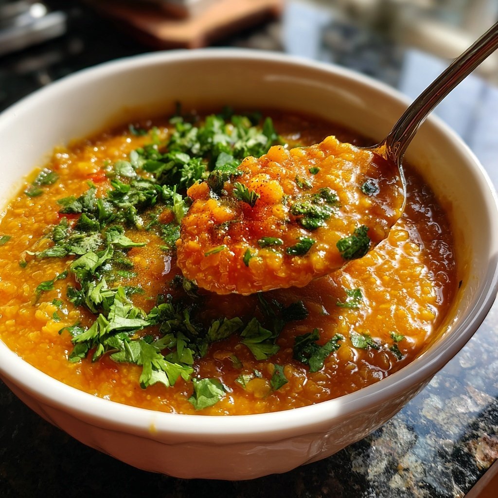 Rote Linsen Suppe mit Koriander