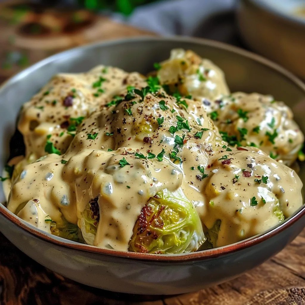Rosenkohl in cremiger Frischkäse-Senfsauce