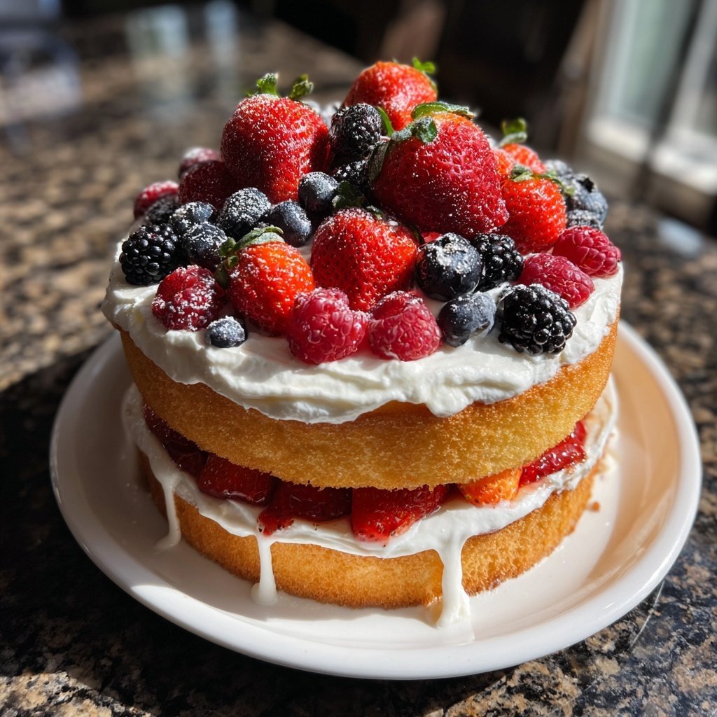 Zweischichtige Vanille-Torte mit Beeren