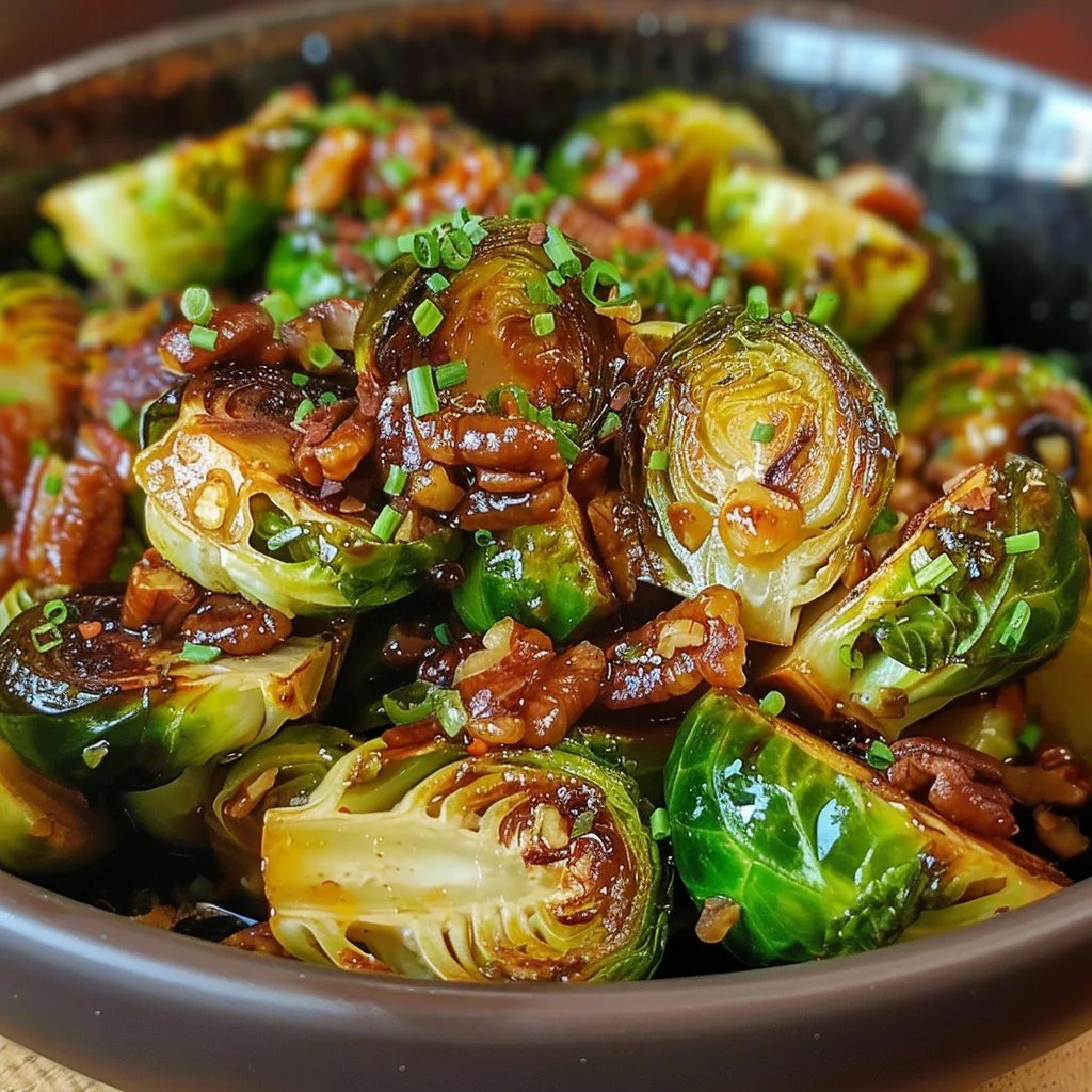 # Ahornsirup-Rosenkohl mit Pekannüssen