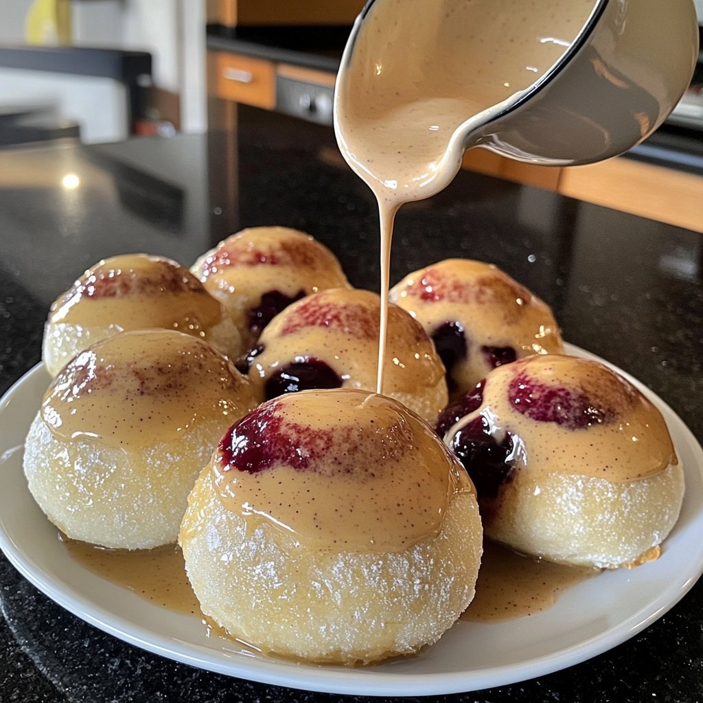 Germknödel mit Vanillesauce und Mohnzucker