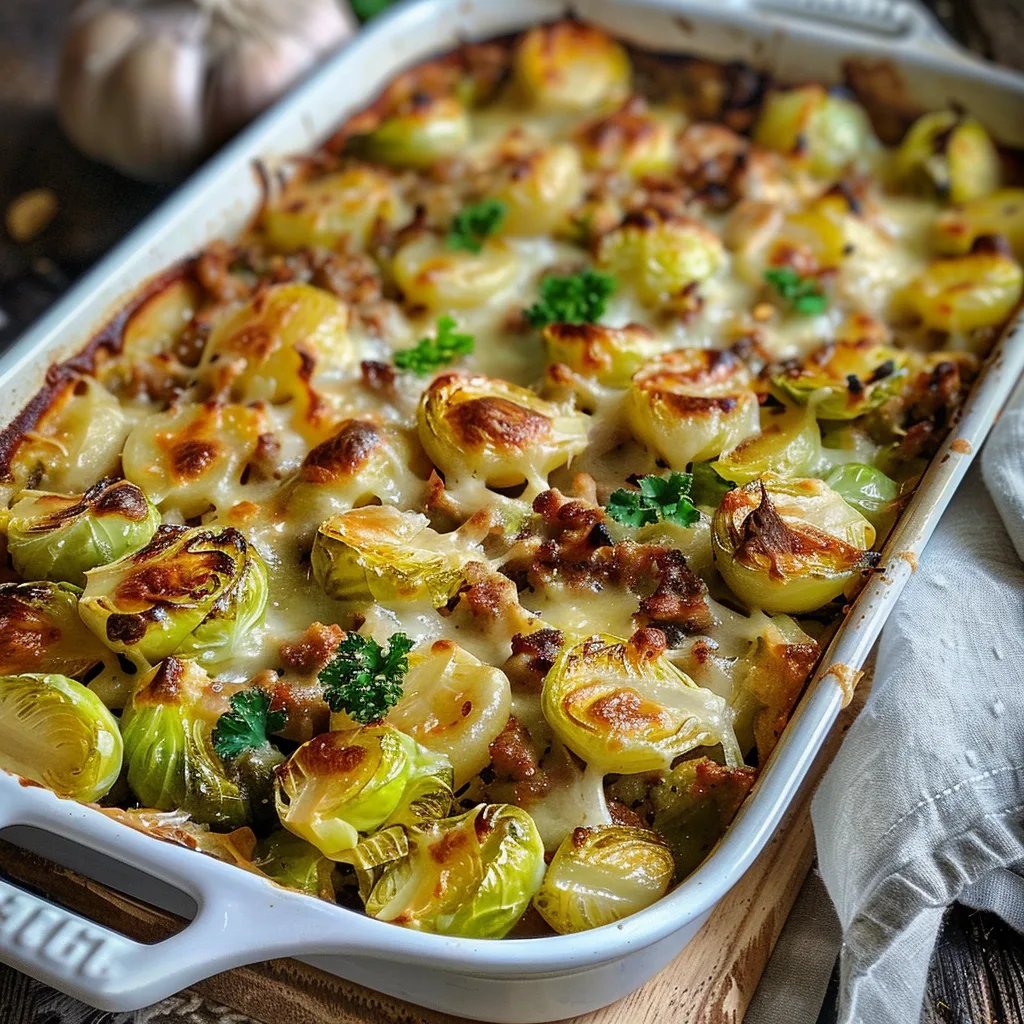 Rosenkohl Auflauf mit Kartoffel und Hackfleisch
