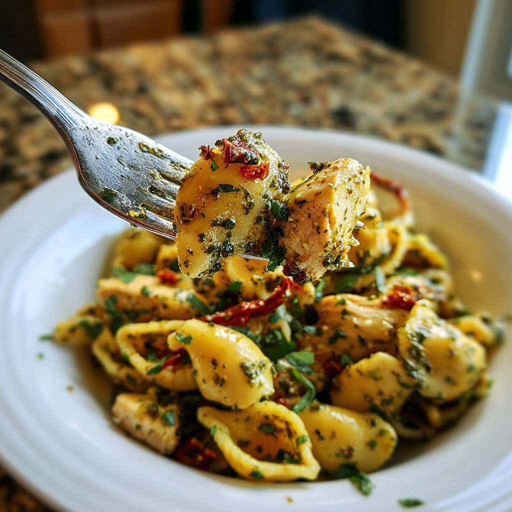 Hähnchen Pesto Pasta Salat frisch