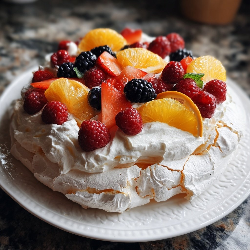 Festliche Zitrus Pavlova mit Beeren