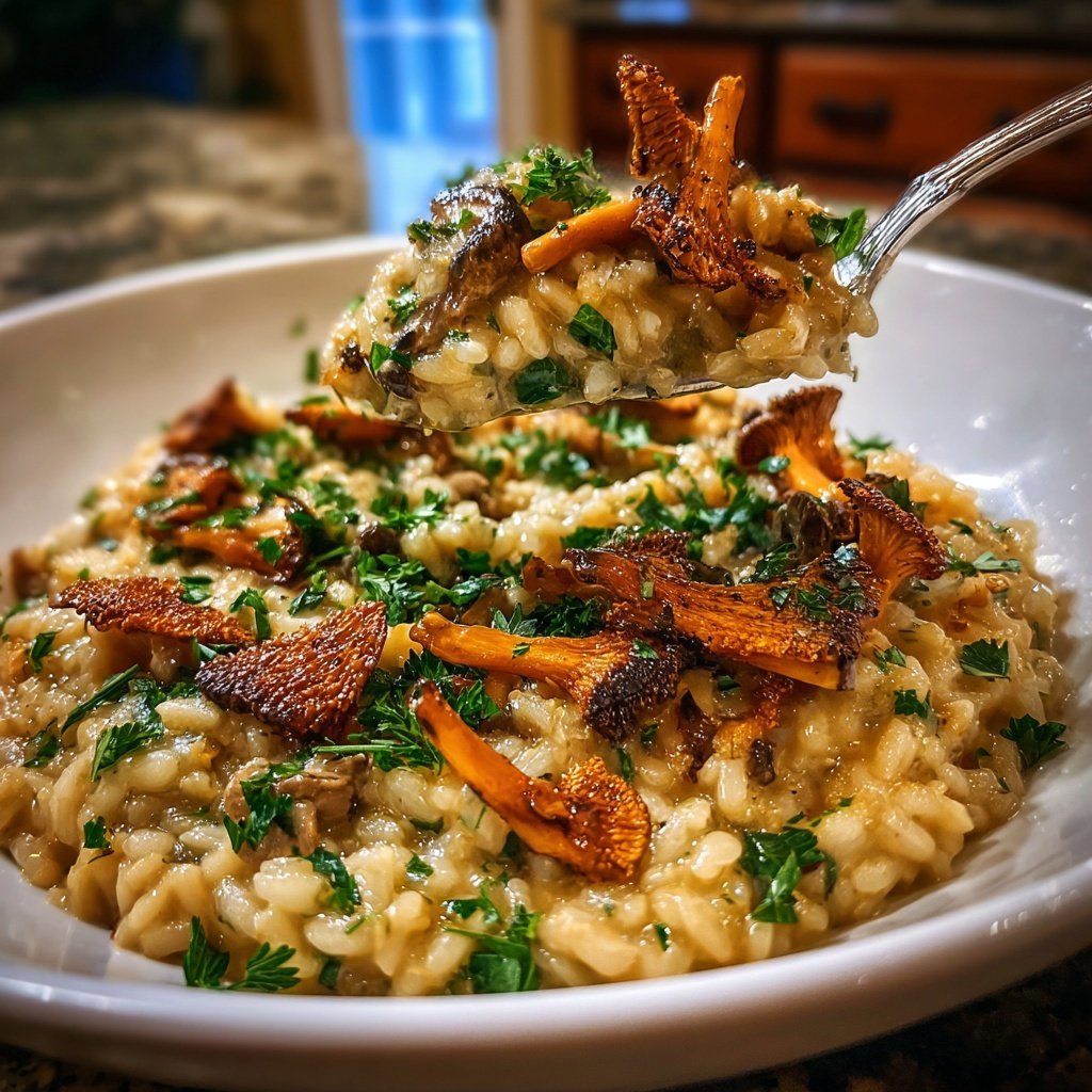 Ofen Risotto mit knusprigen Pilzen