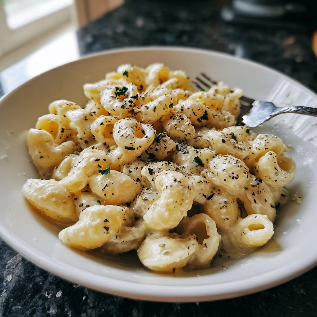 Cremige knoblauchige Alfredo Ditalini Pasta