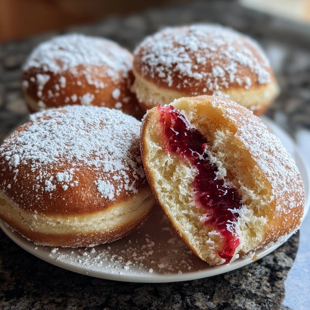 Klassische Deutsche Berliner mit Himbeermarmelade