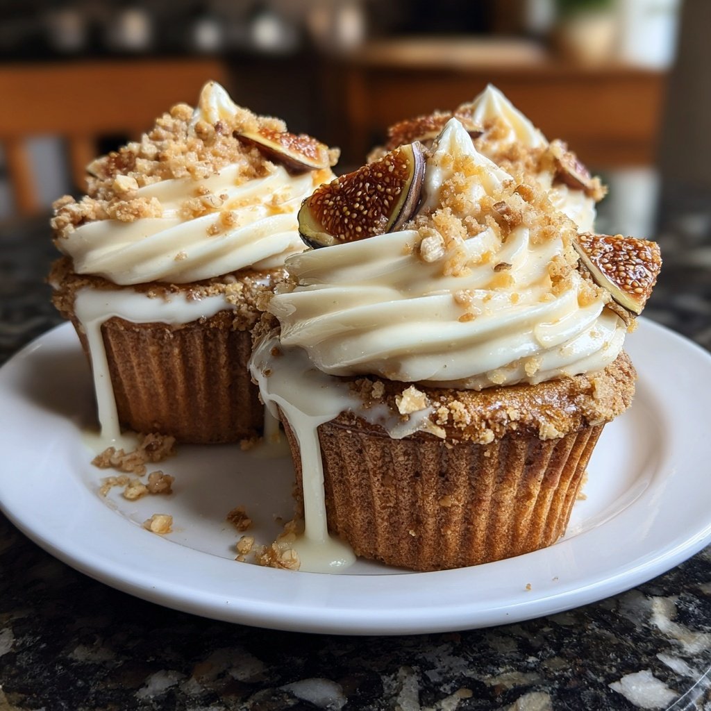 Nussige Feigen-Cupcakes mit Sahne