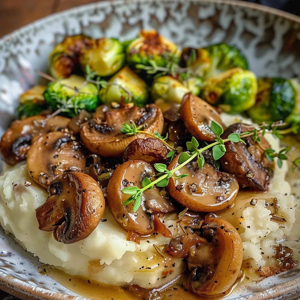 Pilzpfanne Rosenkohl Kartoffelpüree