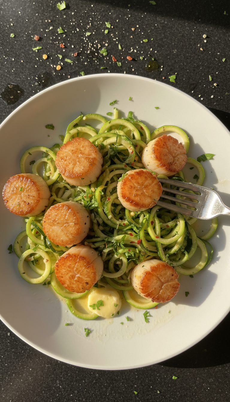 Gebratene Jakobsmuscheln mit Zucchini Nudeln​